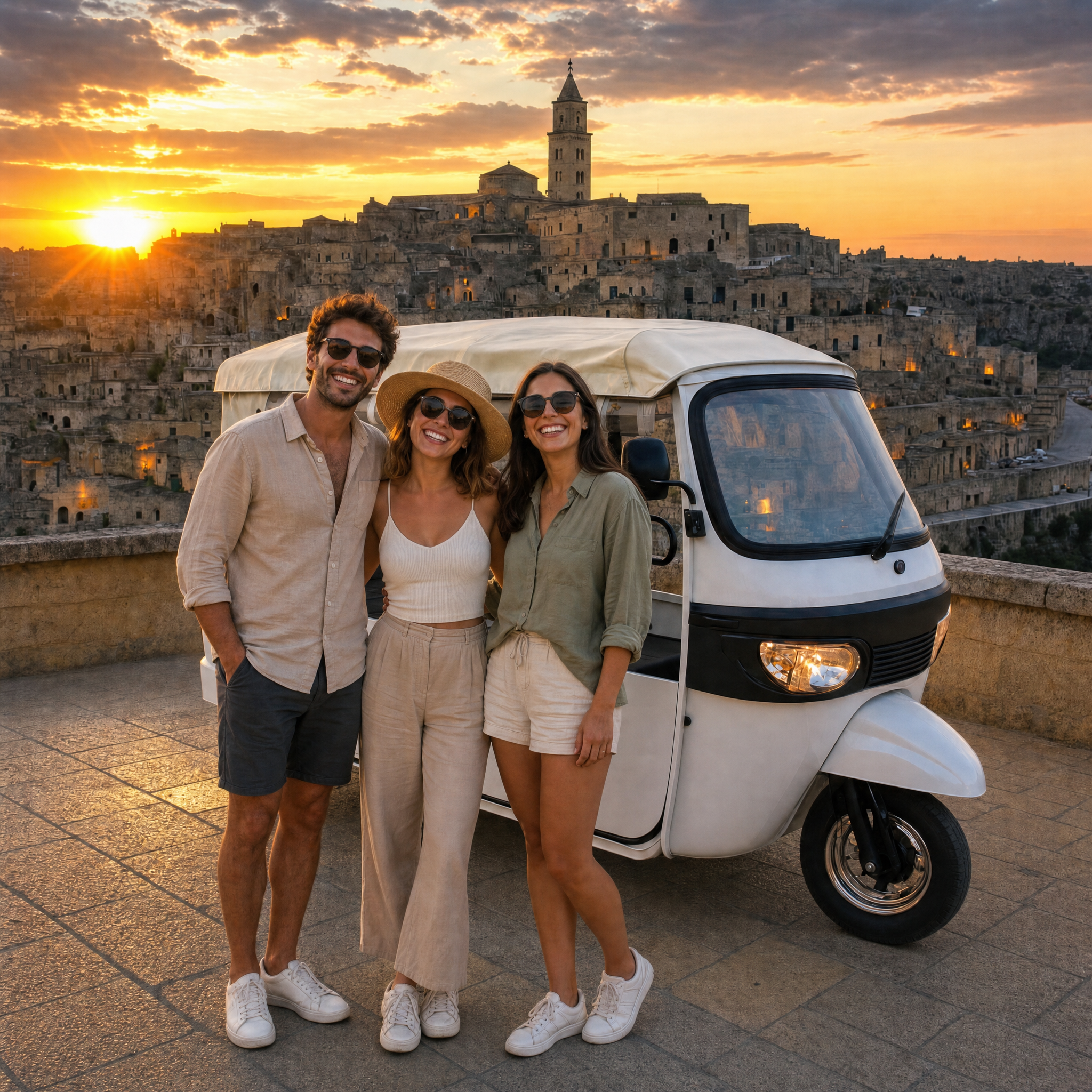 Ape Calessino al tramonto sui Sassi di Matera