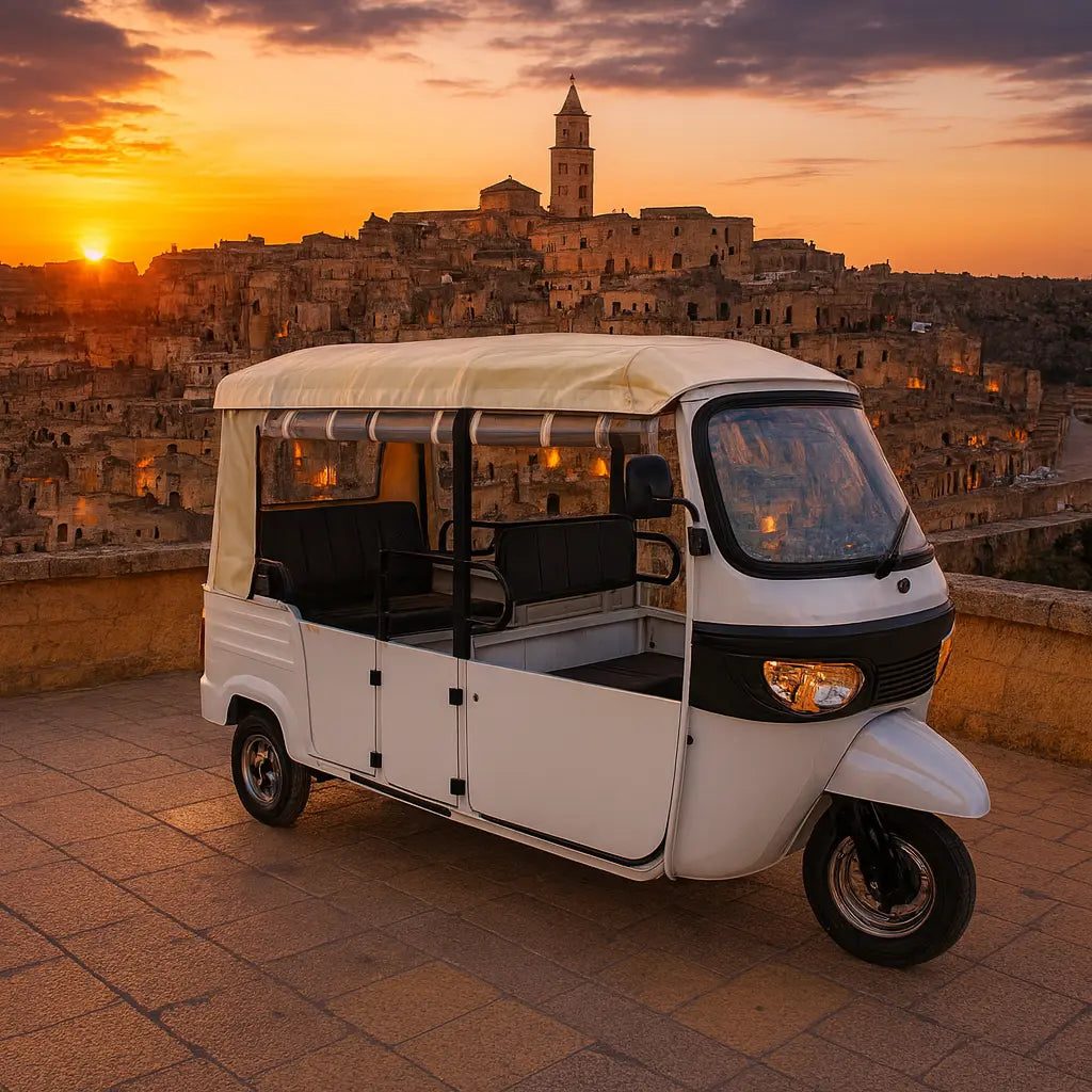 Ape Calessino al tramonto sui Sassi di Matera